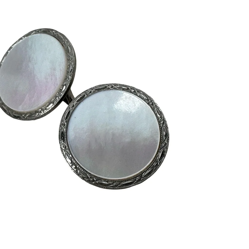 Art Deco Brooks Brothers 14k Yellow White Gold Mother Pearl Cufflinks Studs Set